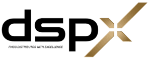 Logo utama resmi DSPX dengan slogan menggunakan teks hitam.
